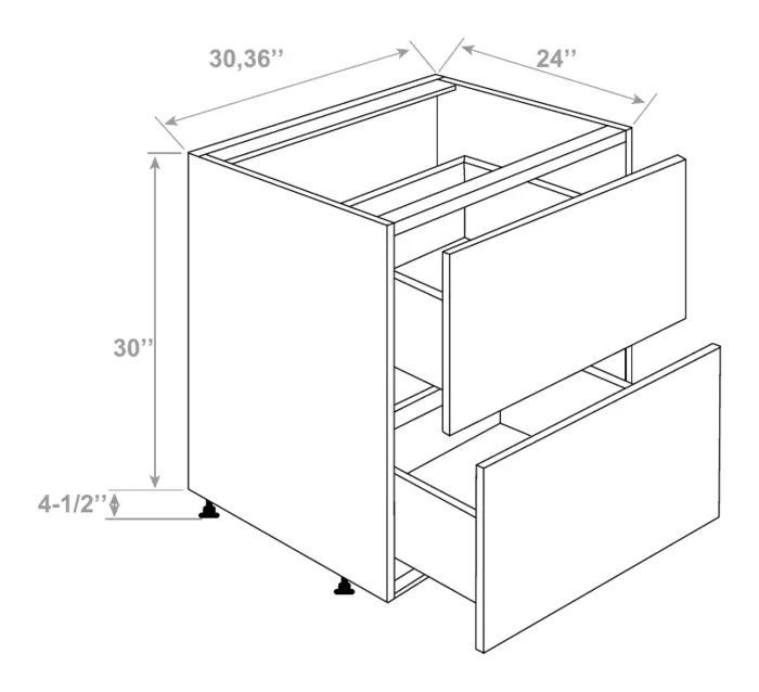Two Drawers Base Cabinet drawing with dimensions
