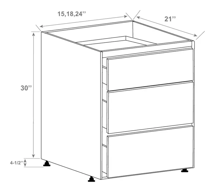 Three Drawers Vanity Cabinet drawing with dimensions