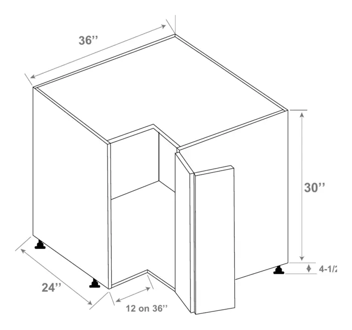 Lazy Susan Corner Cabinet drawing with dimensions