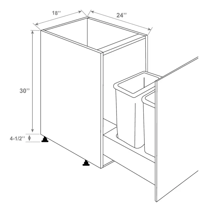 Base Trash Cabinet drawing with dimensions