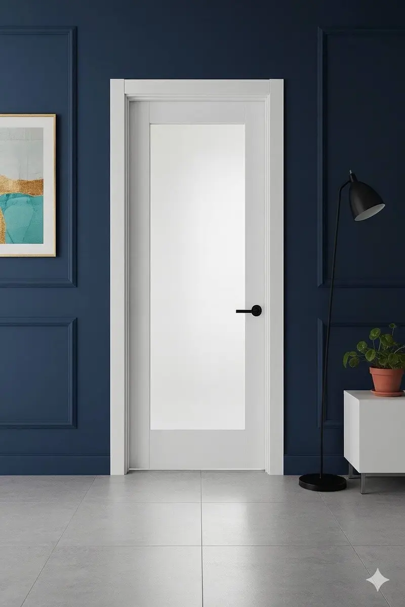 One Panel Glass Primed Interior Door