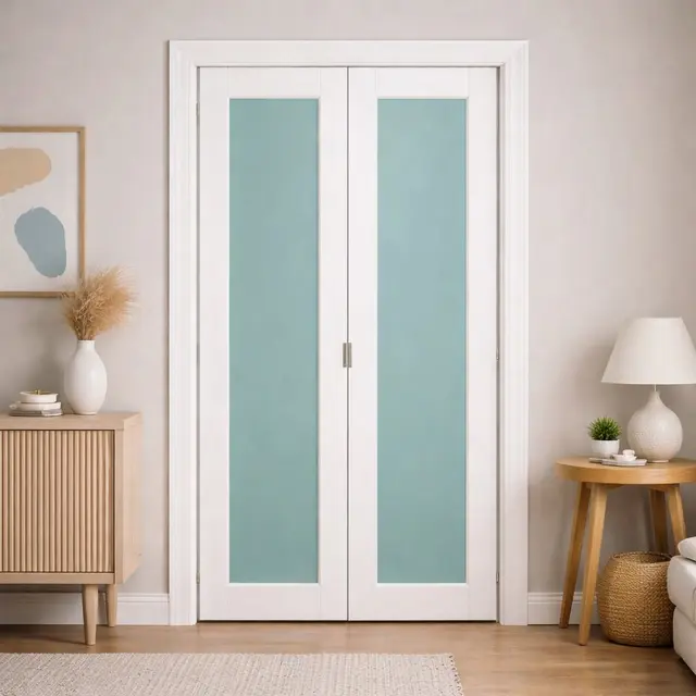 One Panel Glass Bifold Primed Interior Door