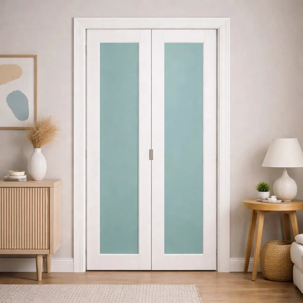 One Panel Glass Bifold Primed Interior Door