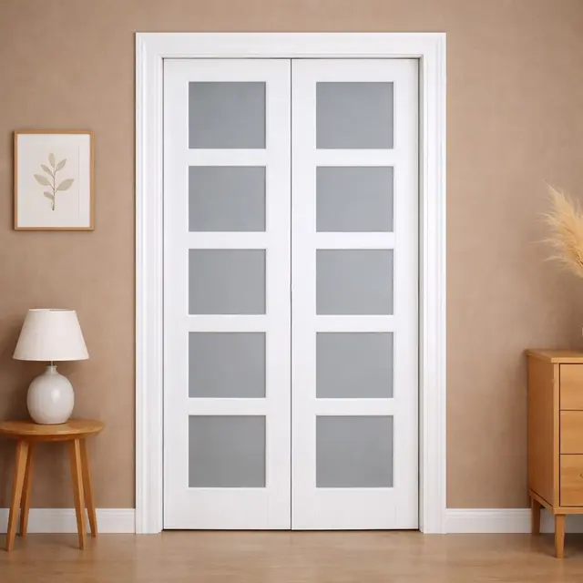 Five Panel Glass Bifold Primed Interior Door