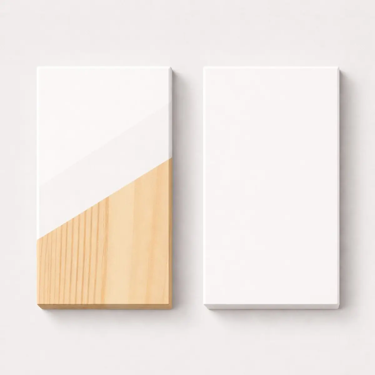 Pine board samples: raw finger-joint and primed